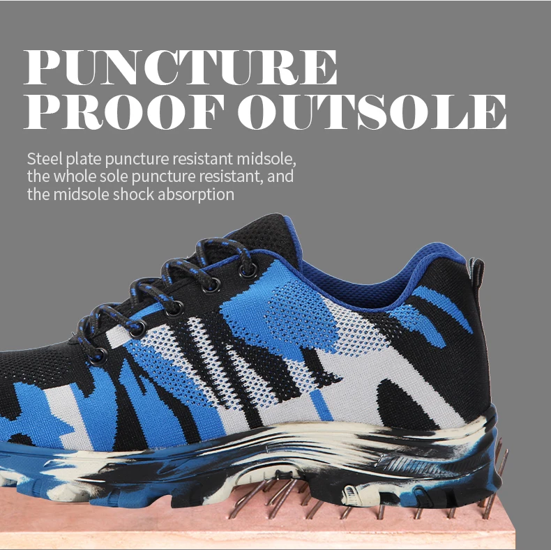 Fashion Lightweight Outdoor Men Steel Toe Cap Military Safety Work Boots Camouflage Anti Puncture Indestructible Shoes