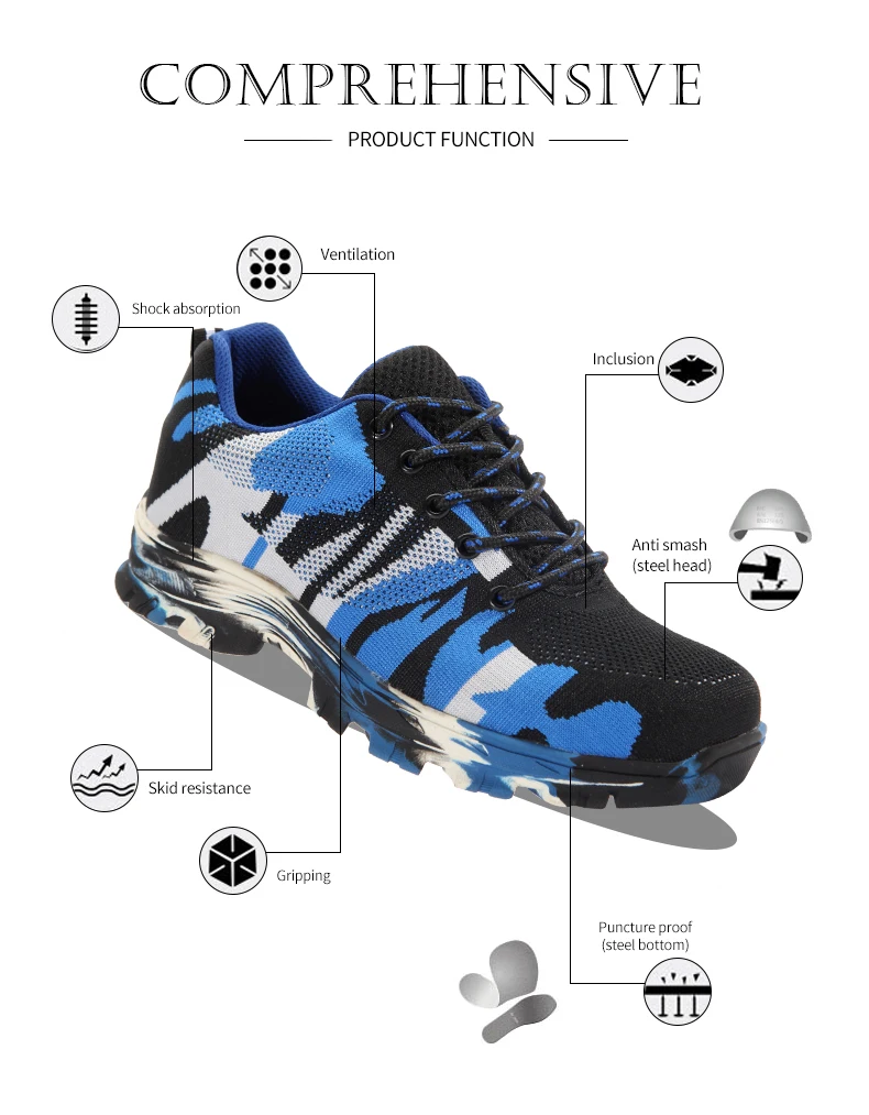 Fashion Lightweight Outdoor Men Steel Toe Cap Military Safety Work Boots Camouflage Anti Puncture Indestructible Shoes