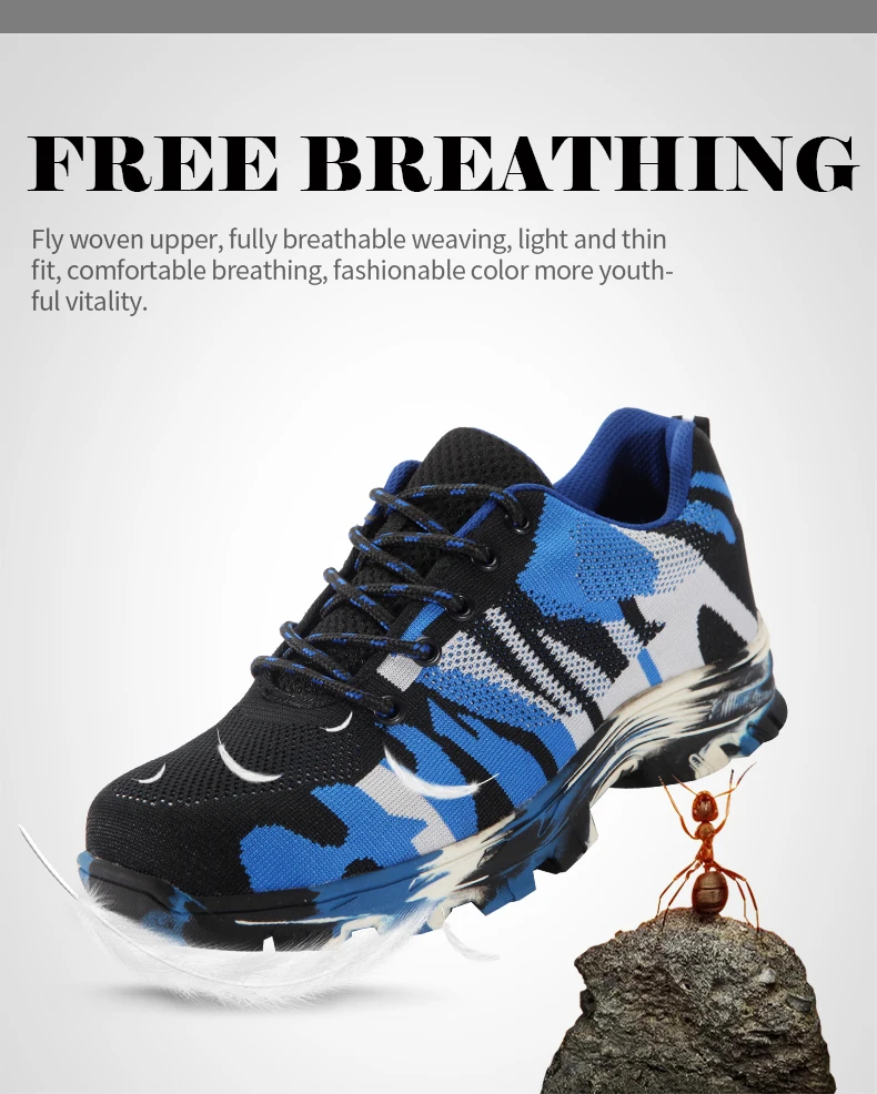 Fashion Lightweight Outdoor Men Steel Toe Cap Military Safety Work Boots Camouflage Anti Puncture Indestructible Shoes